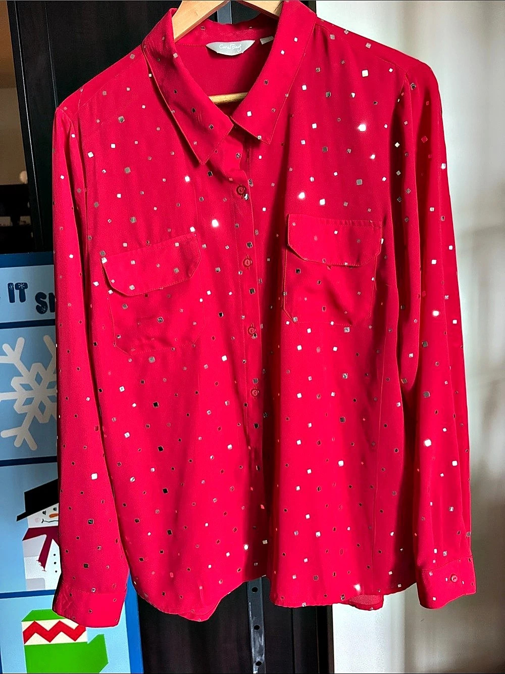 CoralBay Sequin Button Down Shirt in red XL Like New